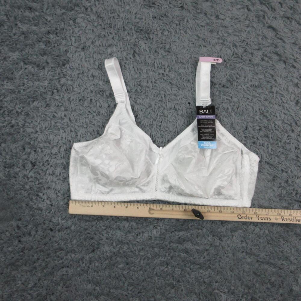 Bali Classic Support T-Shirt Bra Womens 42D White Wireless Floral Unpadded NWT